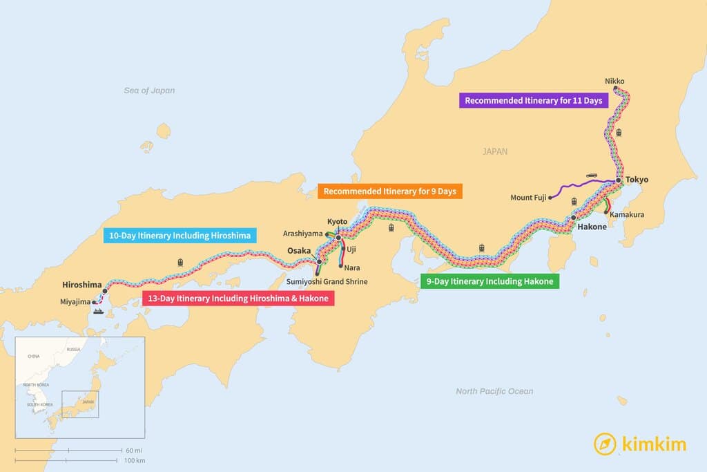 Best Route for Japan Tokyo Kyoto Osaka